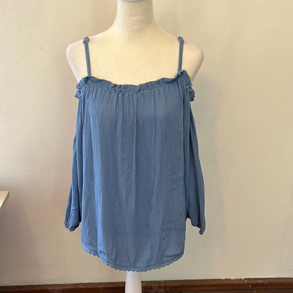 i Jeans by Buffalo blue spaghetti strap cold shoulder blouse Size S New
